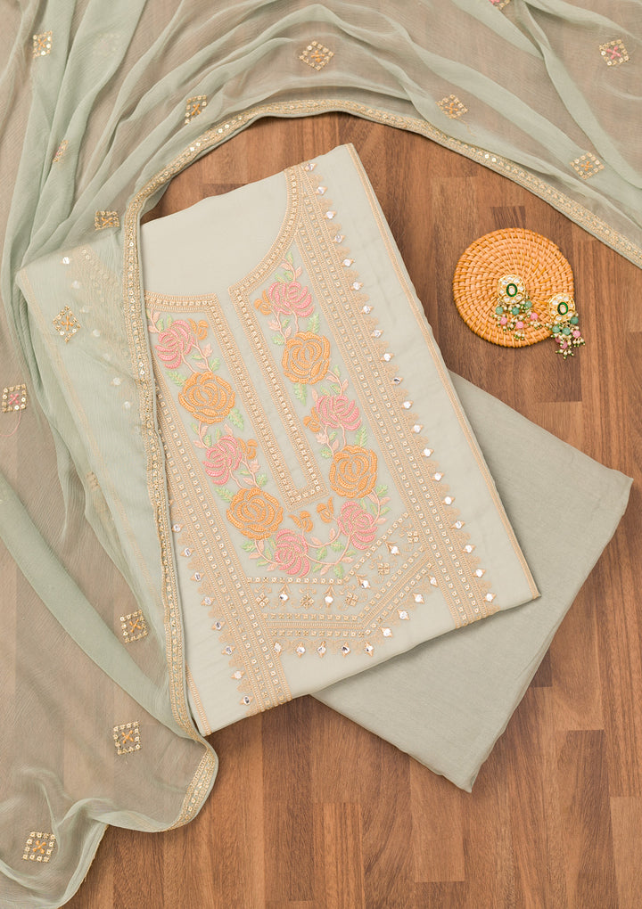 Sky Blue Threadwork Georgette Unstitched Salwar Suit