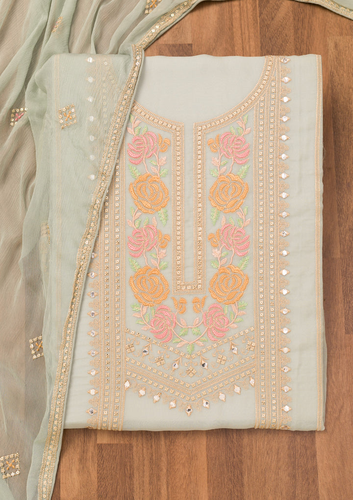 Sky Blue Threadwork Georgette Unstitched Salwar Suit