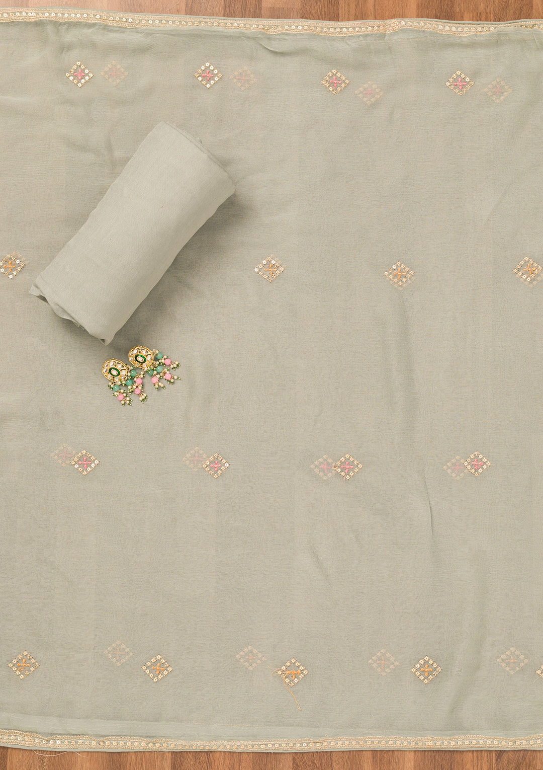 Sky Blue Threadwork Georgette Unstitched Salwar Suit