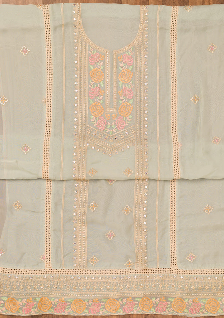 Sky Blue Threadwork Georgette Unstitched Salwar Suit