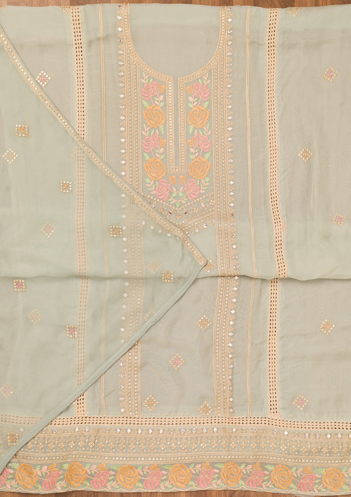 Sky Blue Threadwork Georgette Unstitched Salwar Suit
