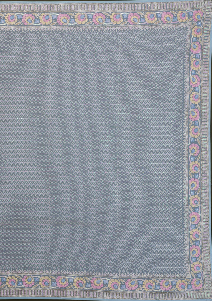 Sky Blue Threadwork Georgette Saree