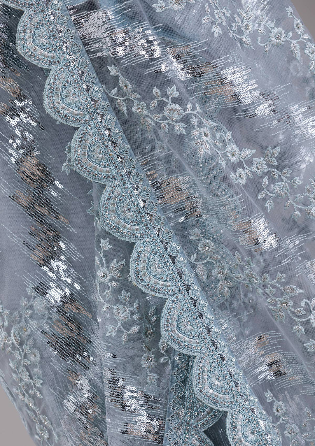 Sky Blue Sequins Net Saree