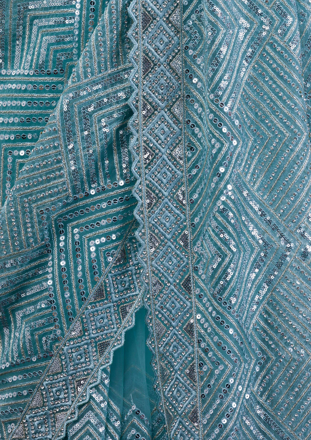 Sky Blue Threadwork Net Saree