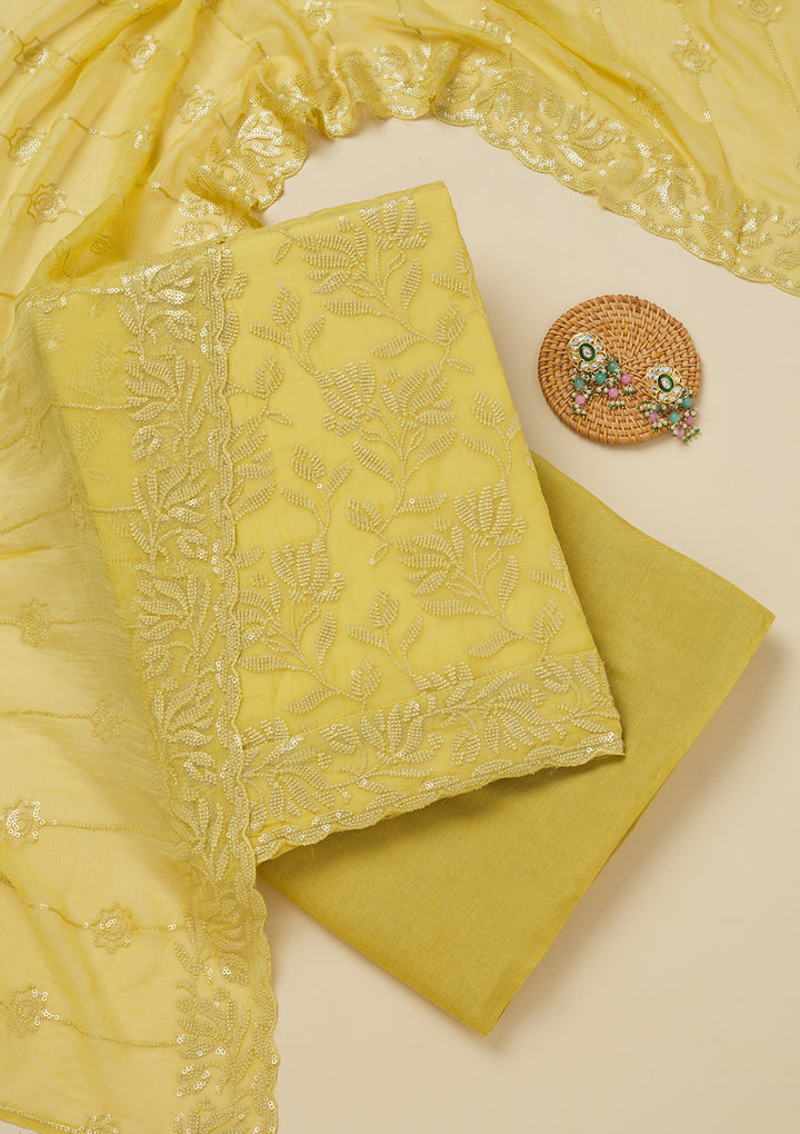Parrot Green Threadwork Organza Unstitched Salwar Suit