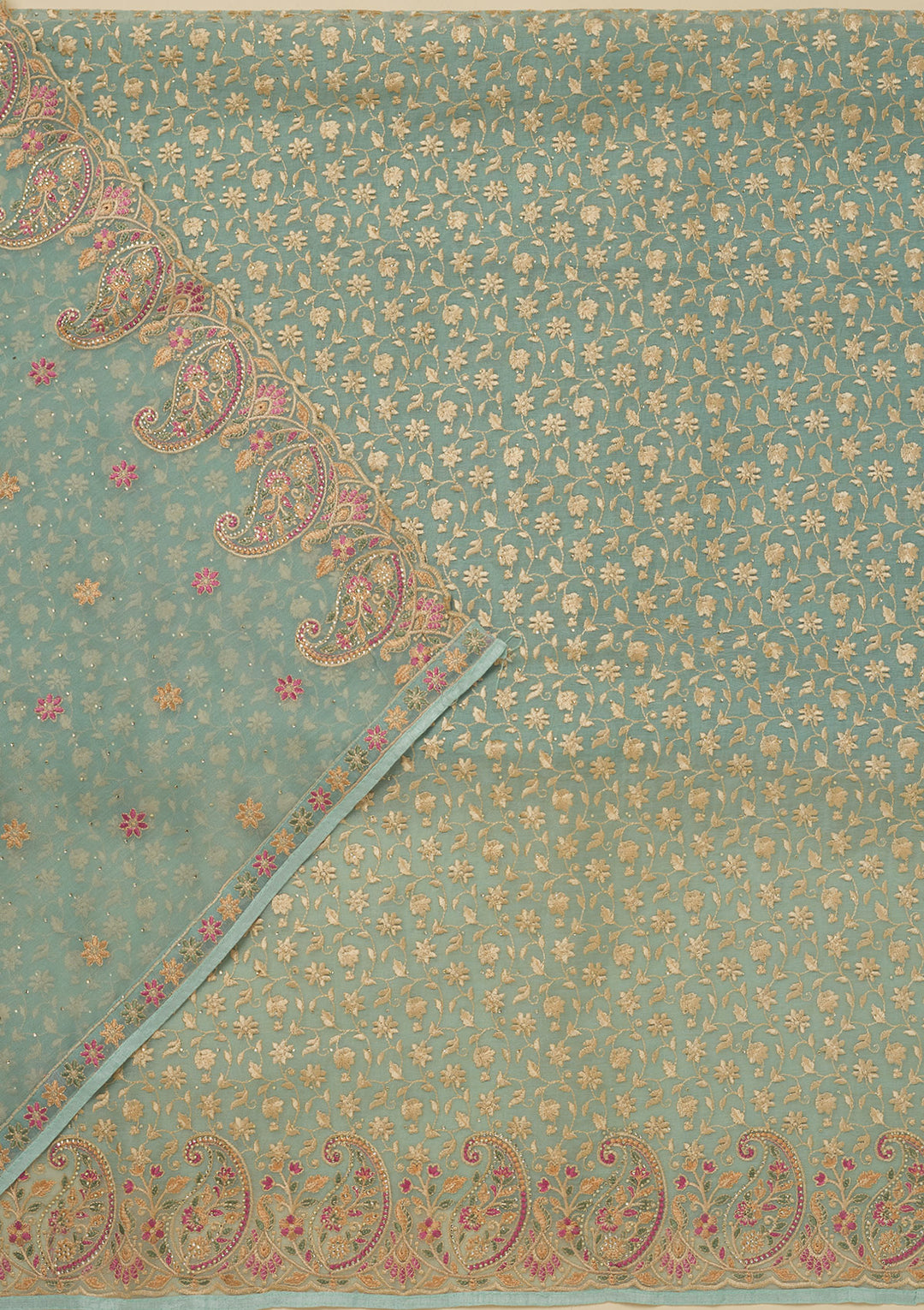 Sky Blue Threadwork Organza Unstitched Salwar Suit