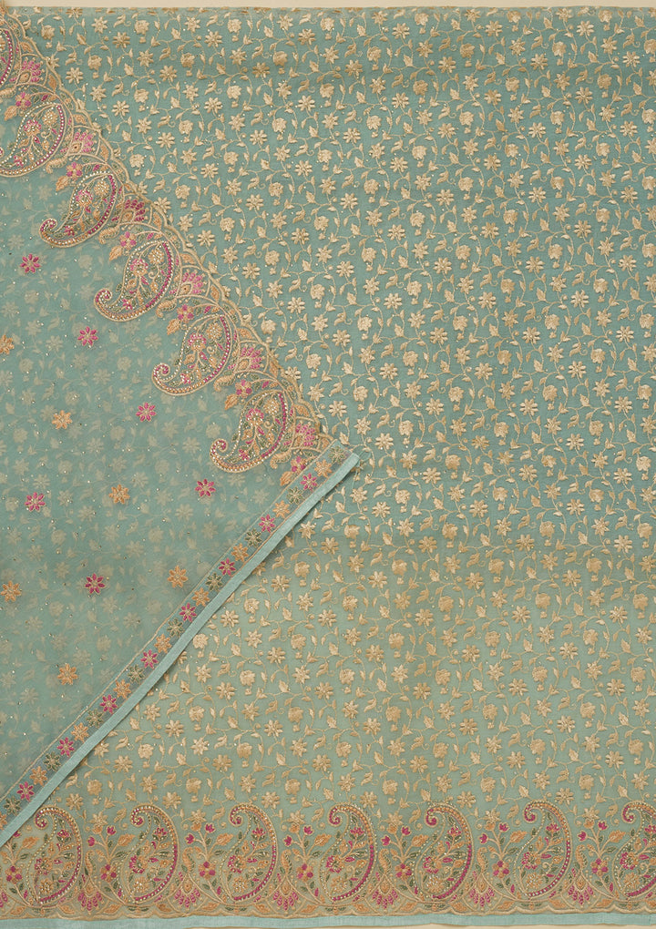 Sky Blue Threadwork Organza Unstitched Salwar Suit