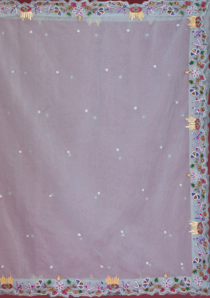 Sky Blue Threadwork Raw Silk Readymade Lehenga