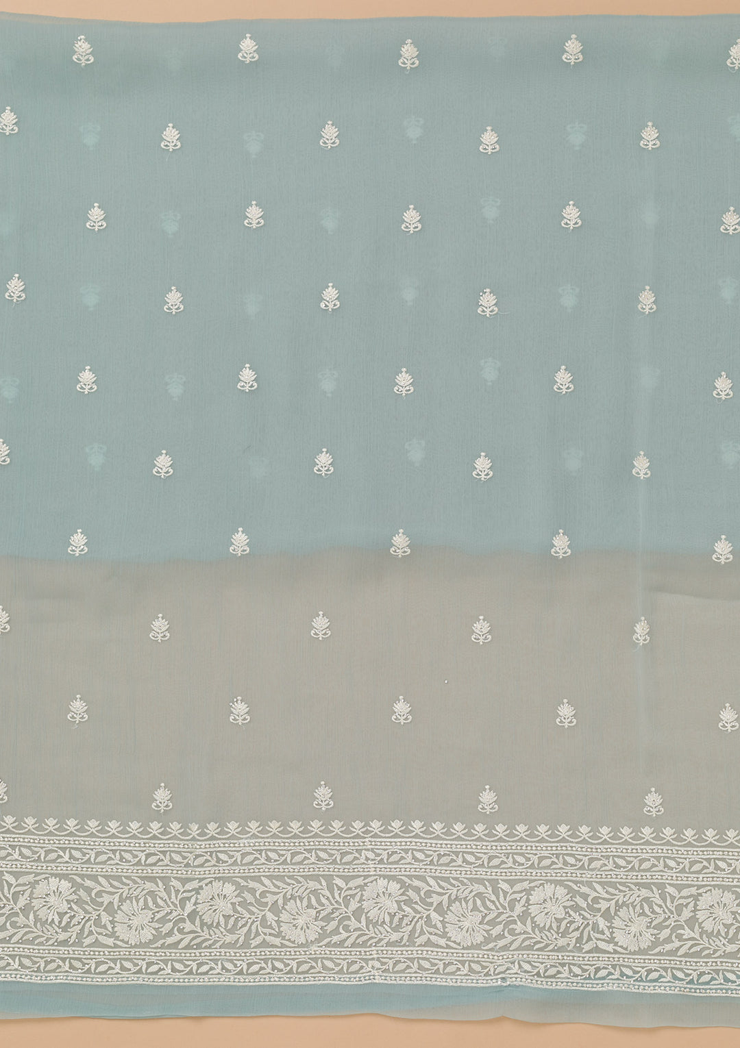 Sky Blue Threadwork Semi Crepe Unstitched Salwar Suit
