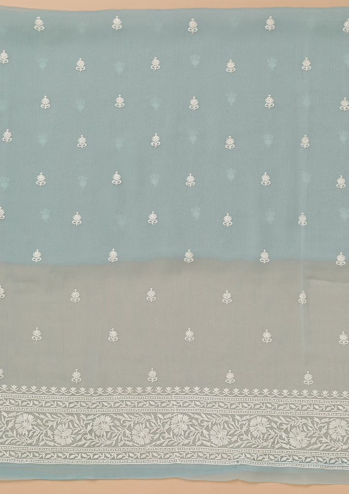 Sky Blue Threadwork Semi Crepe Unstitched Salwar Suit