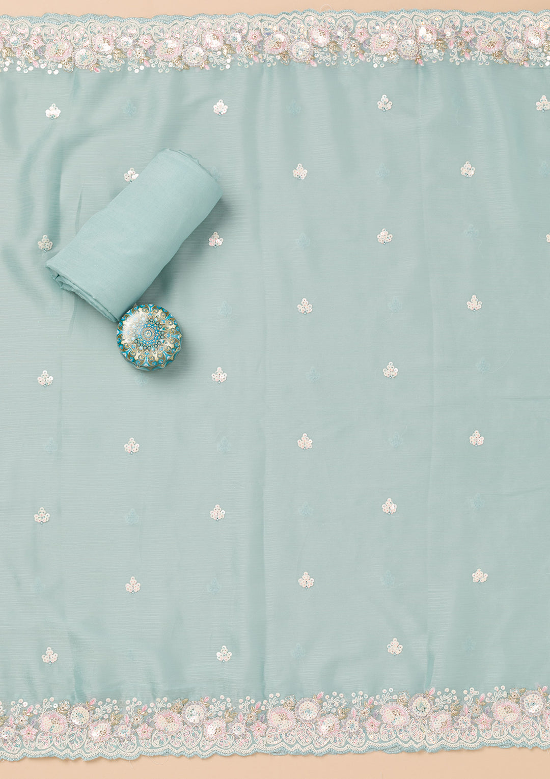 Sky Blue Threadwork Semi Crepe Unstitched Salwar Suit