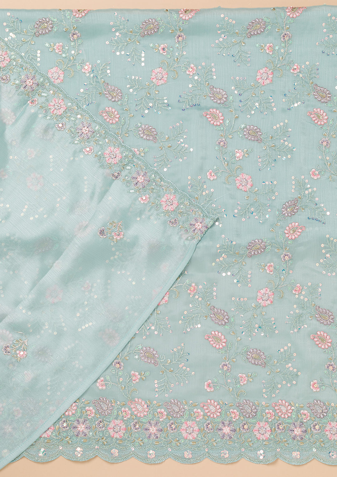 Sky Blue Threadwork Semi Crepe Unstitched Salwar Suit