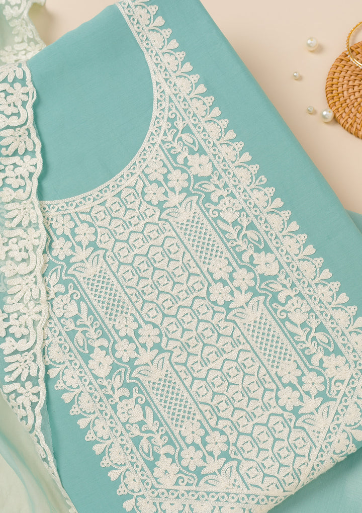 Sky Blue Threadwork Semi Crepe Unstitched Salwar Suit