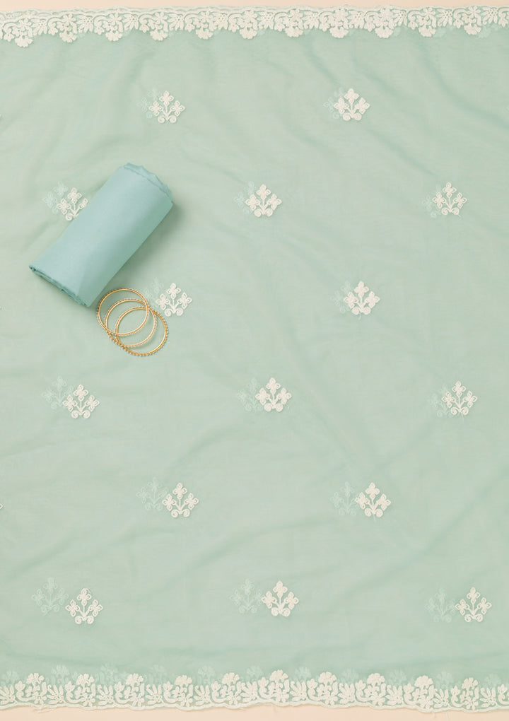 Sky Blue Threadwork Semi Crepe Unstitched Salwar Suit