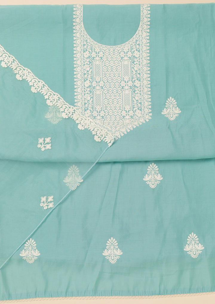 Sky Blue Threadwork Semi Crepe Unstitched Salwar Suit