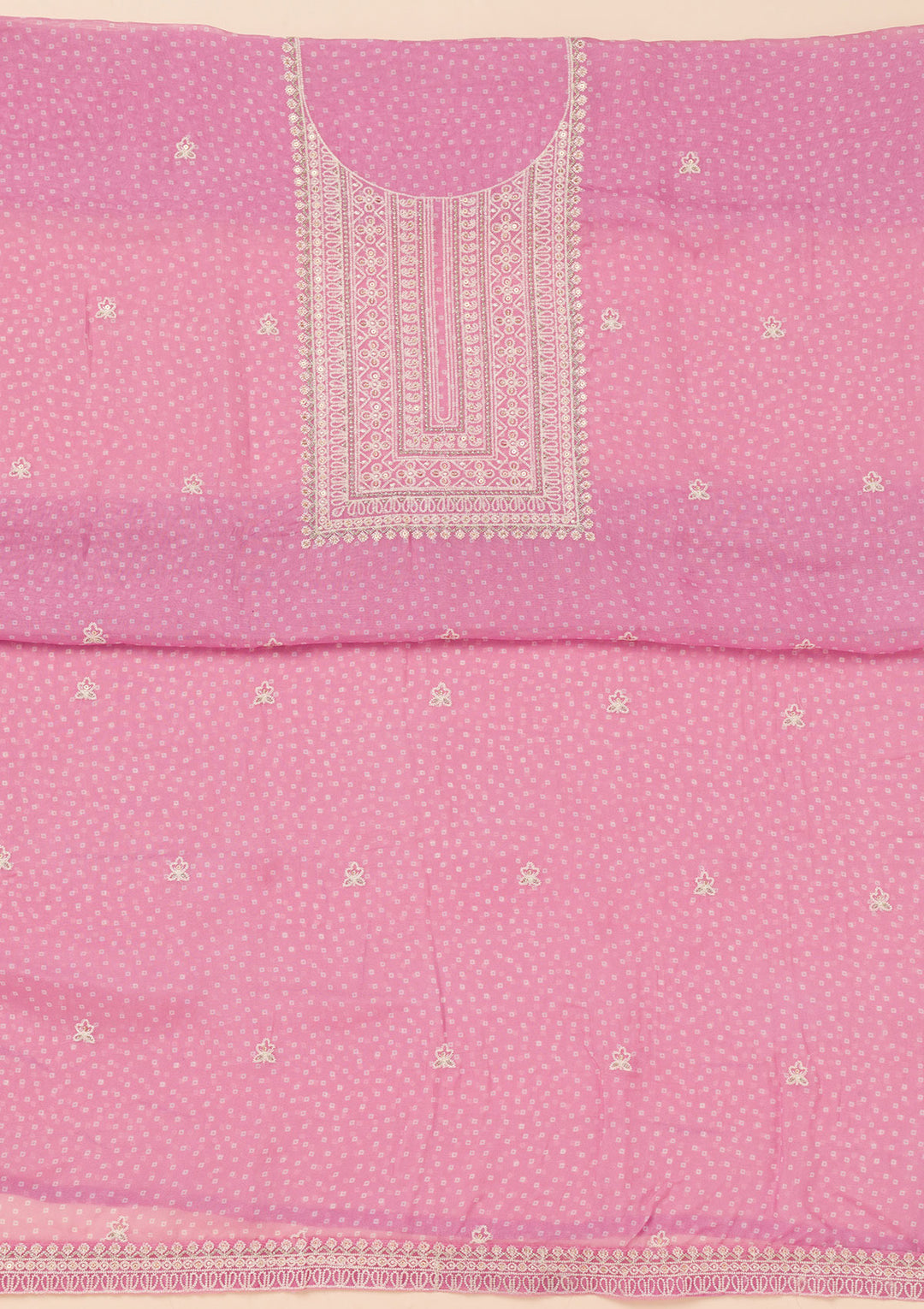 Pink Threadwork Semi Crepe Unstitched Salwar Suit