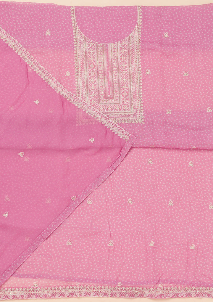 Pink Threadwork Semi Crepe Unstitched Salwar Suit