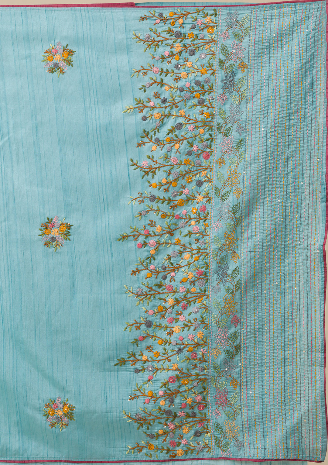 Sky Blue Threadwork Silk Saree