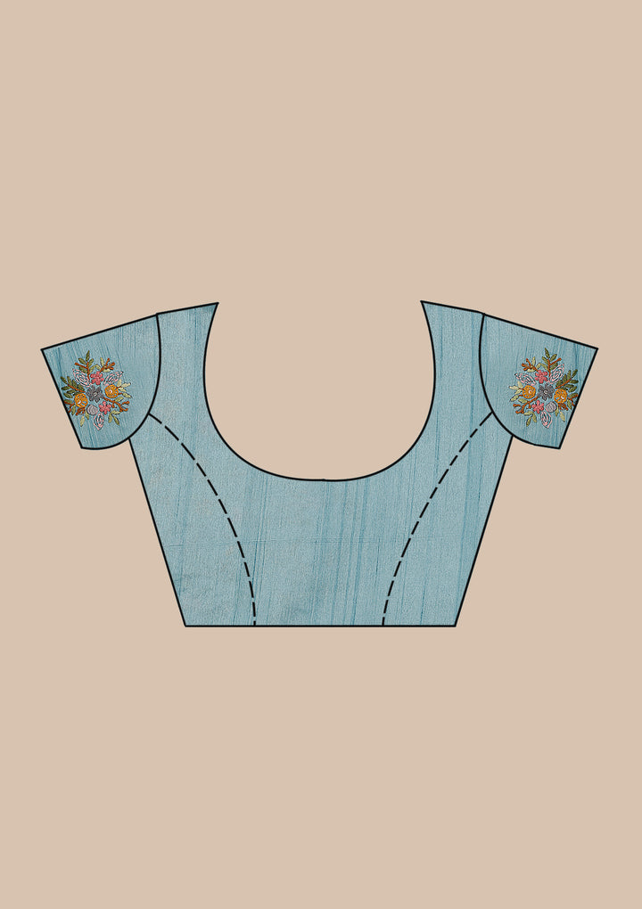 Sky Blue Threadwork Silk Saree