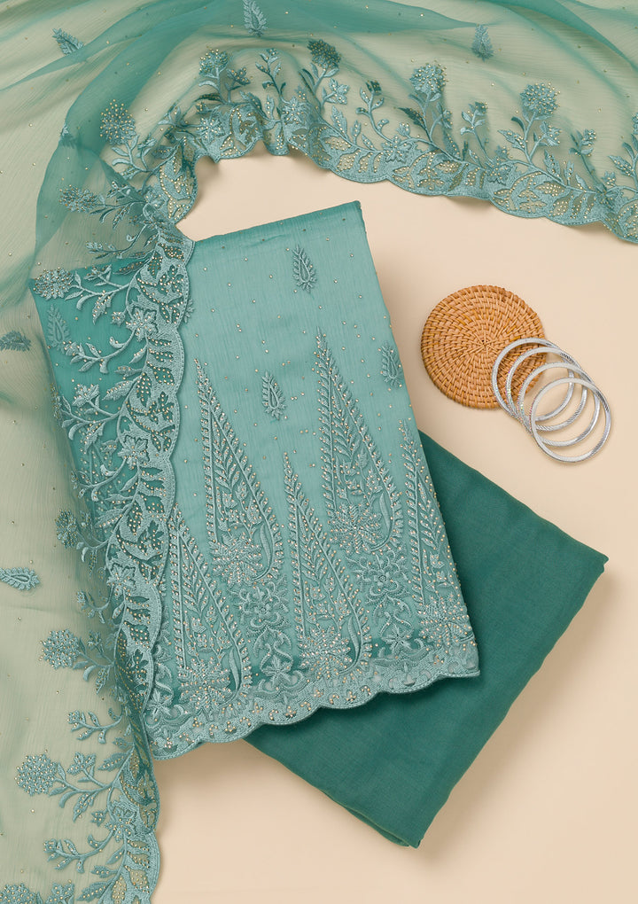 Sea Green Threadwork Tissue Unstitched Salwar Suit