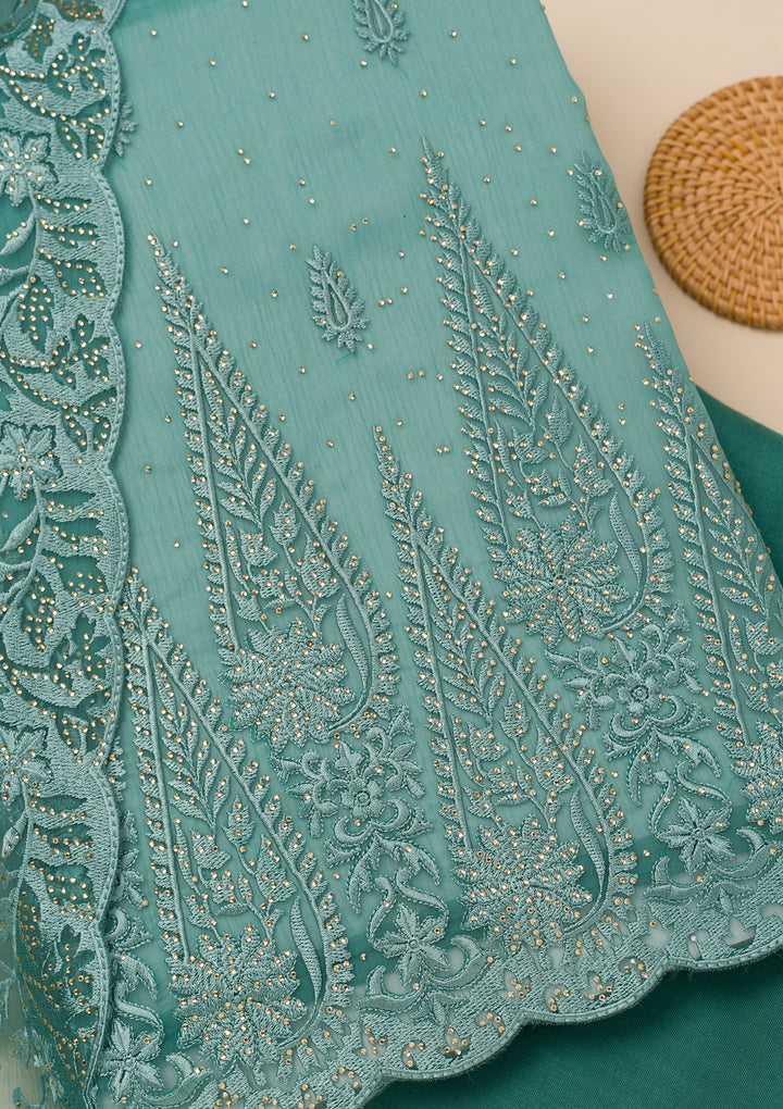 Sea Green Threadwork Tissue Unstitched Salwar Suit