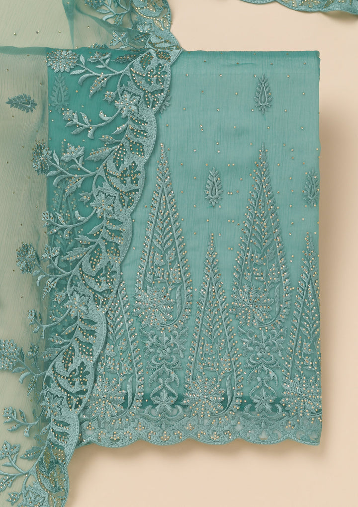 Sea Green Threadwork Tissue Unstitched Salwar Suit