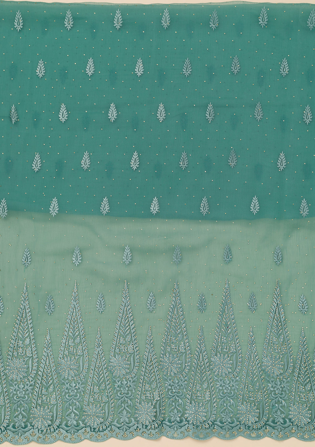 Sea Green Threadwork Tissue Unstitched Salwar Suit