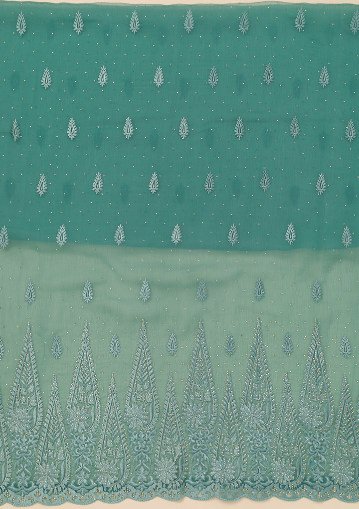 Sea Green Threadwork Tissue Unstitched Salwar Suit