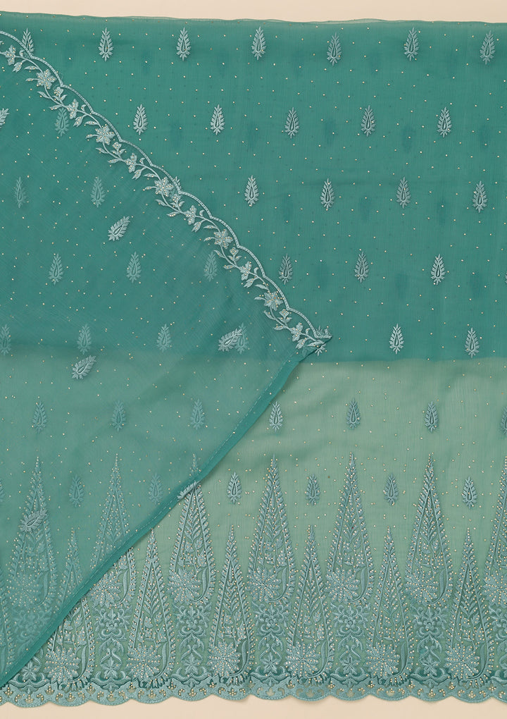 Sea Green Threadwork Tissue Unstitched Salwar Suit