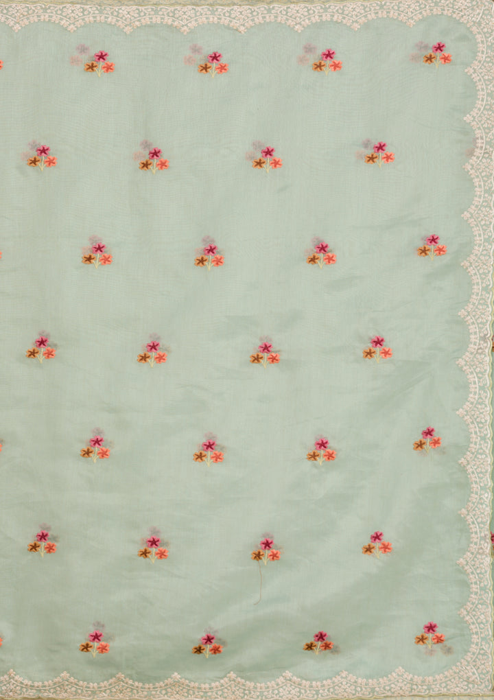 Sky Blue Threadwork Tissue Saree-Koskii
