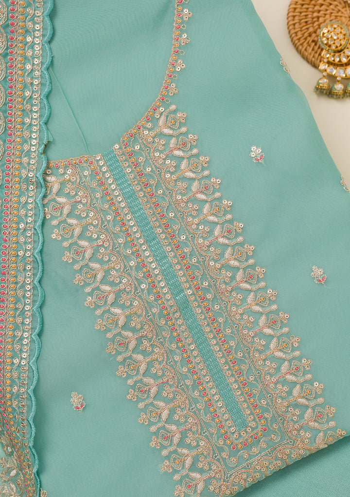 Sky Blue Zariwork Art Silk Unstitched Salwar Suit