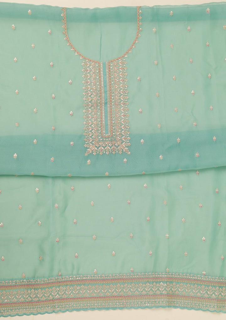 Sky Blue Zariwork Art Silk Unstitched Salwar Suit