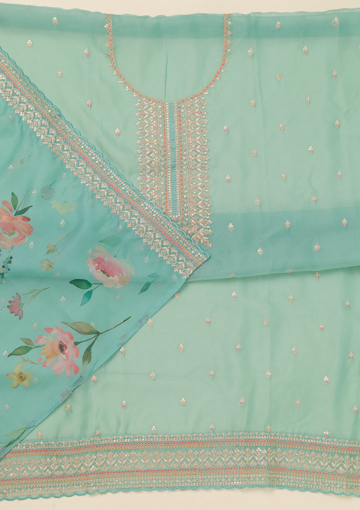 Sky Blue Zariwork Art Silk Unstitched Salwar Suit