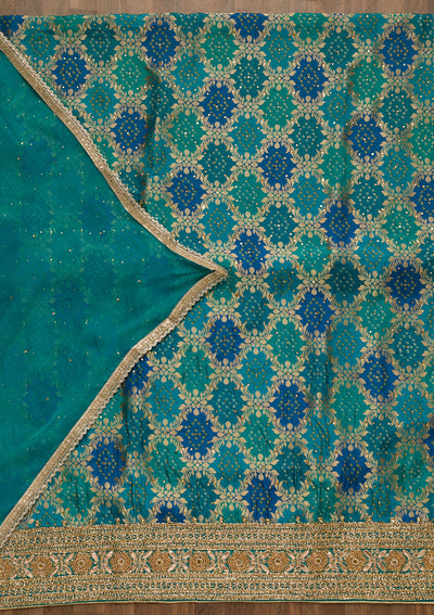 Sky Blue Zariwork Banarasi Unstitched Salwar Suit