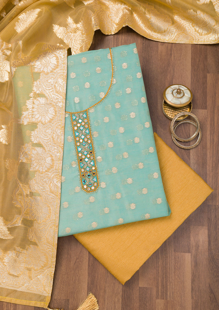 Sky Blue Zariwork Banarasi Unstitched Salwar Suit