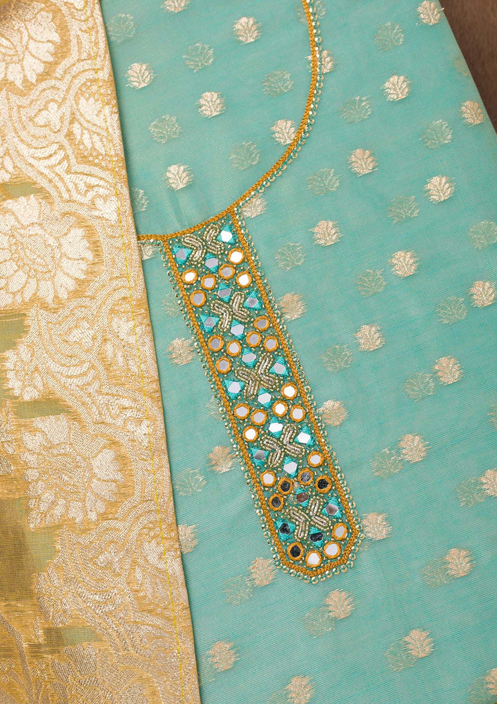 Sky Blue Zariwork Banarasi Unstitched Salwar Suit