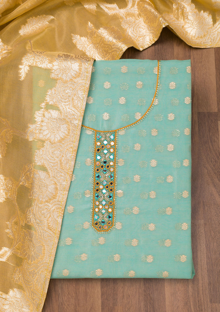 Sky Blue Zariwork Banarasi Unstitched Salwar Suit