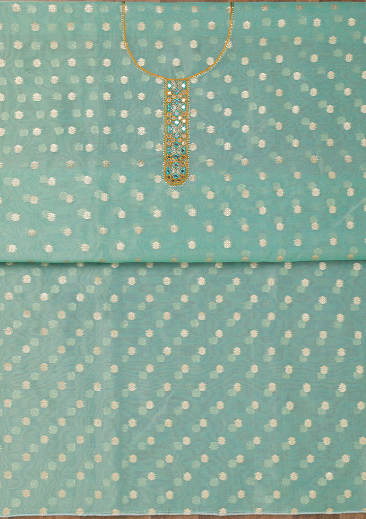 Sky Blue Zariwork Banarasi Unstitched Salwar Suit