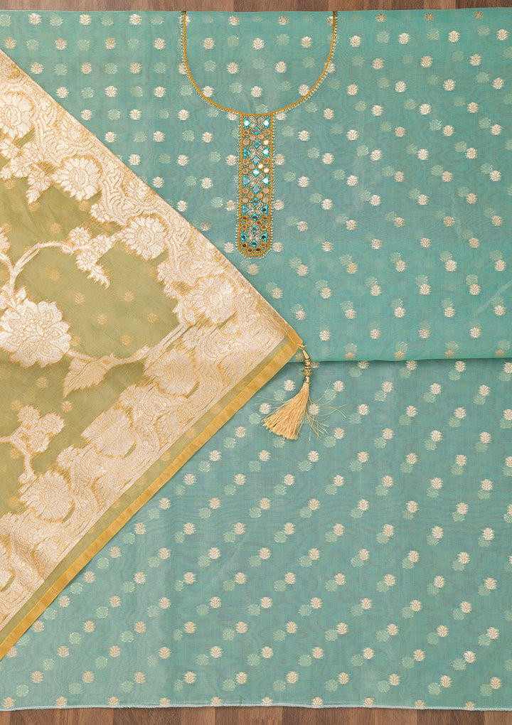 Sky Blue Zariwork Banarasi Unstitched Salwar Suit