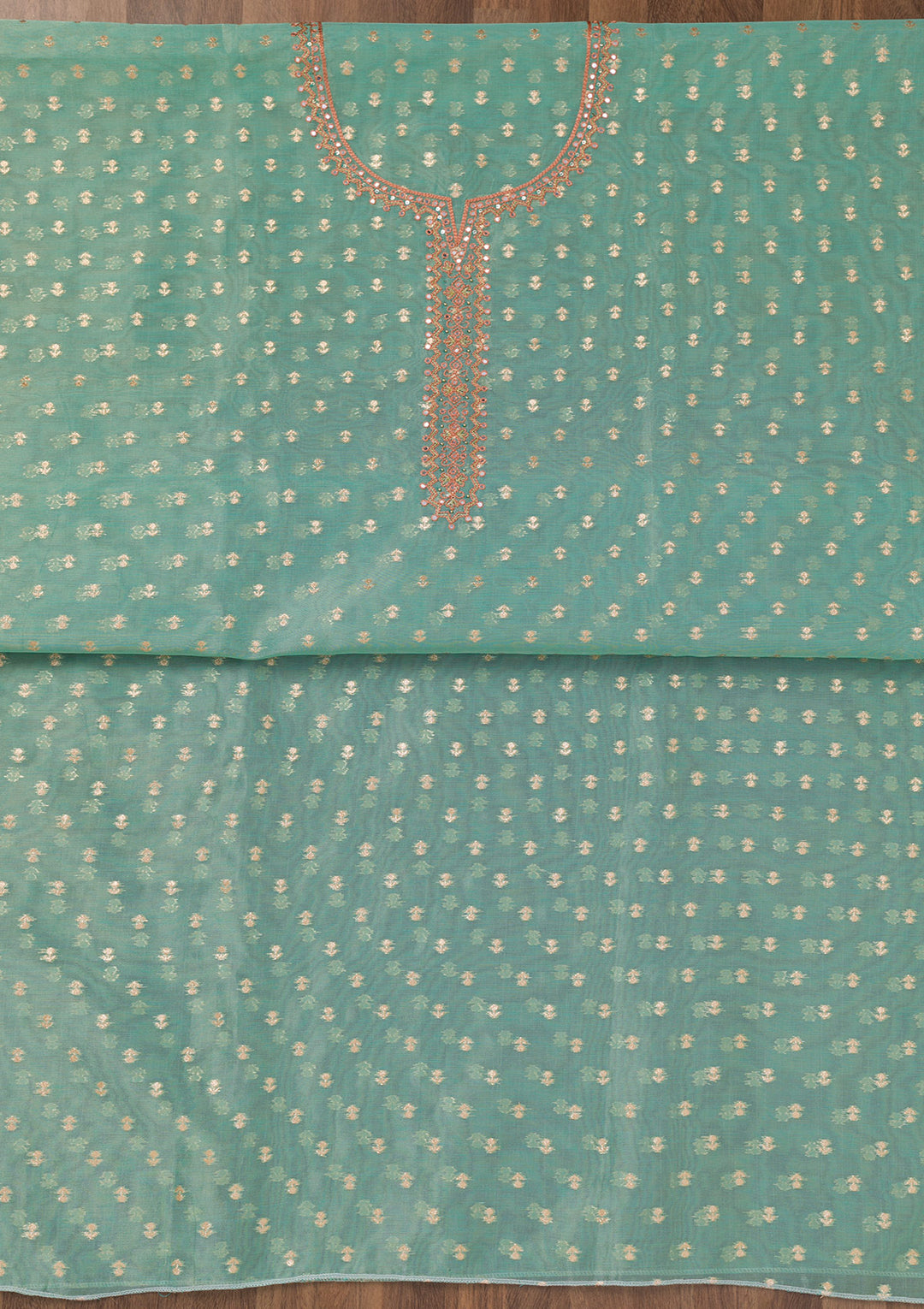 Sky Blue Zariwork Banarasi Unstitched Salwar Suit