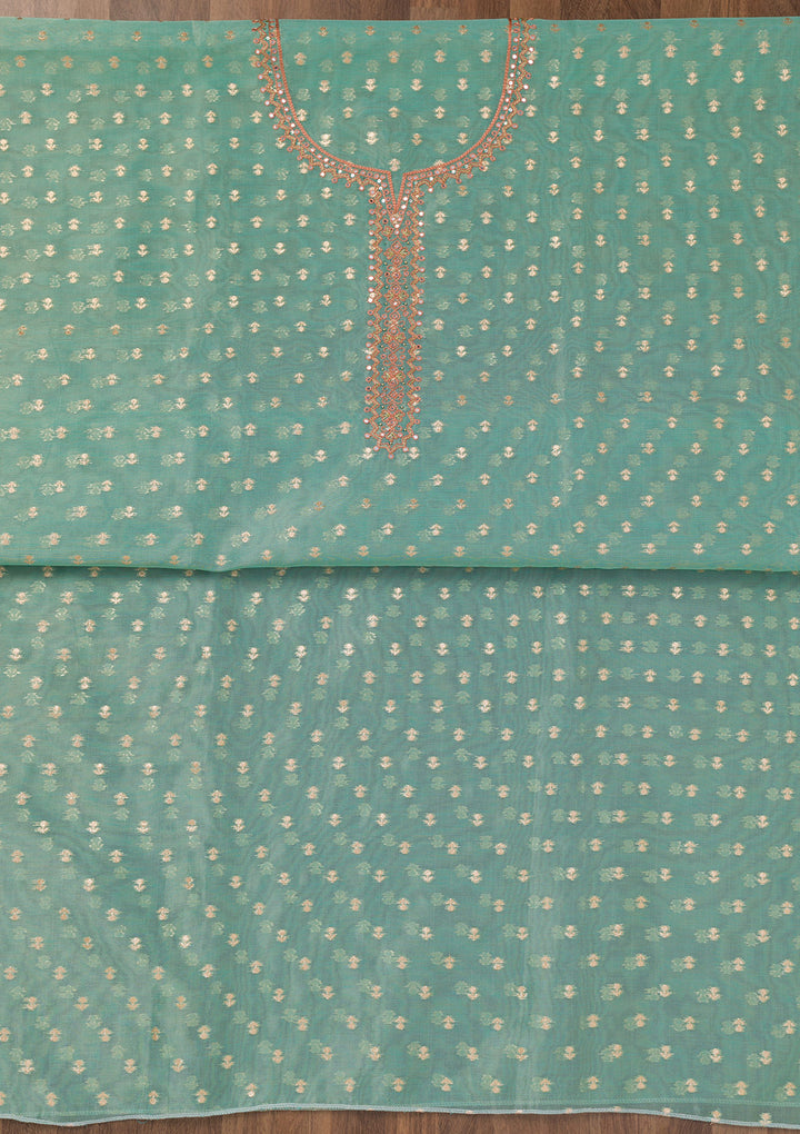 Sky Blue Zariwork Banarasi Unstitched Salwar Suit