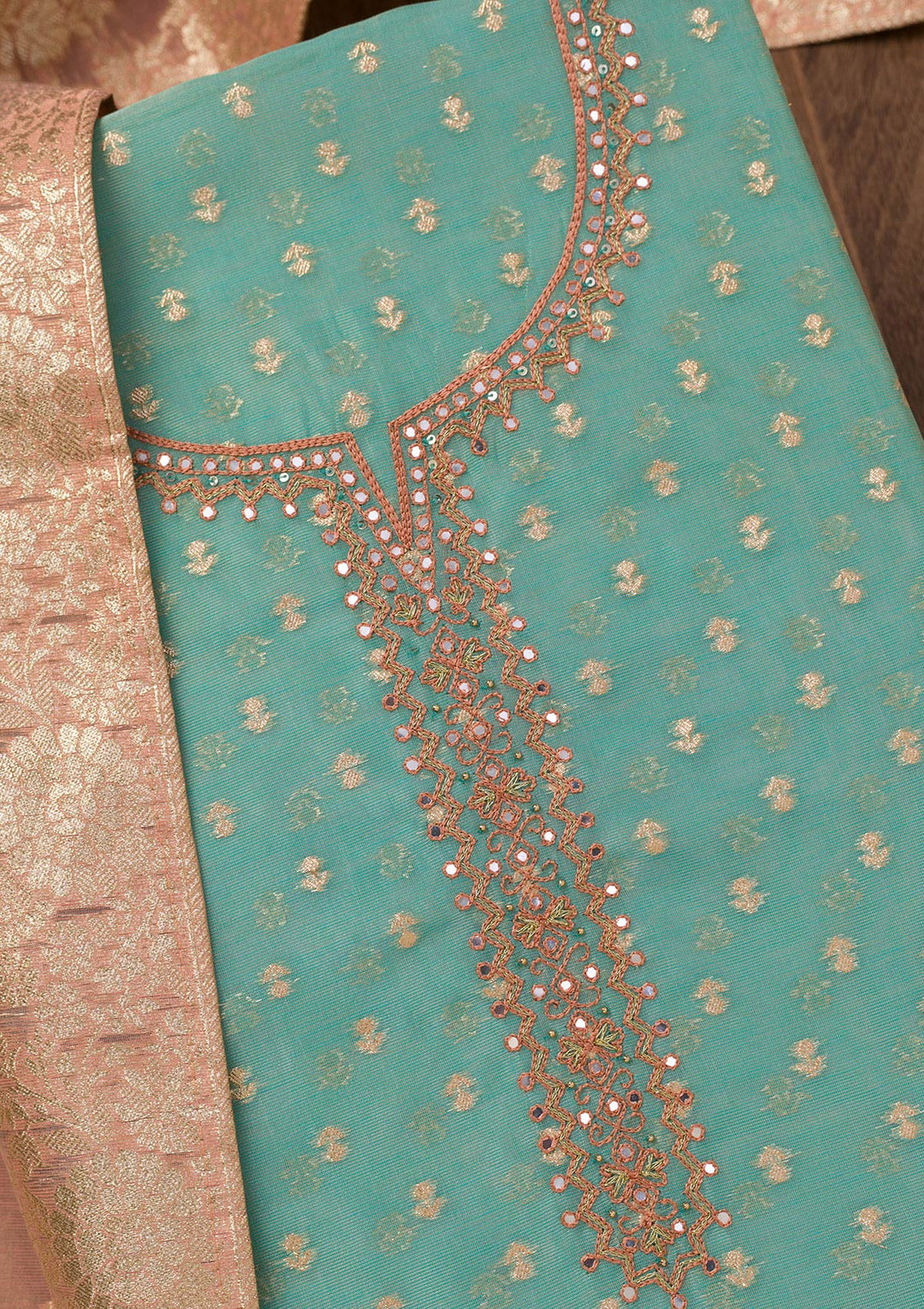 Sky Blue Zariwork Banarasi Unstitched Salwar Suit