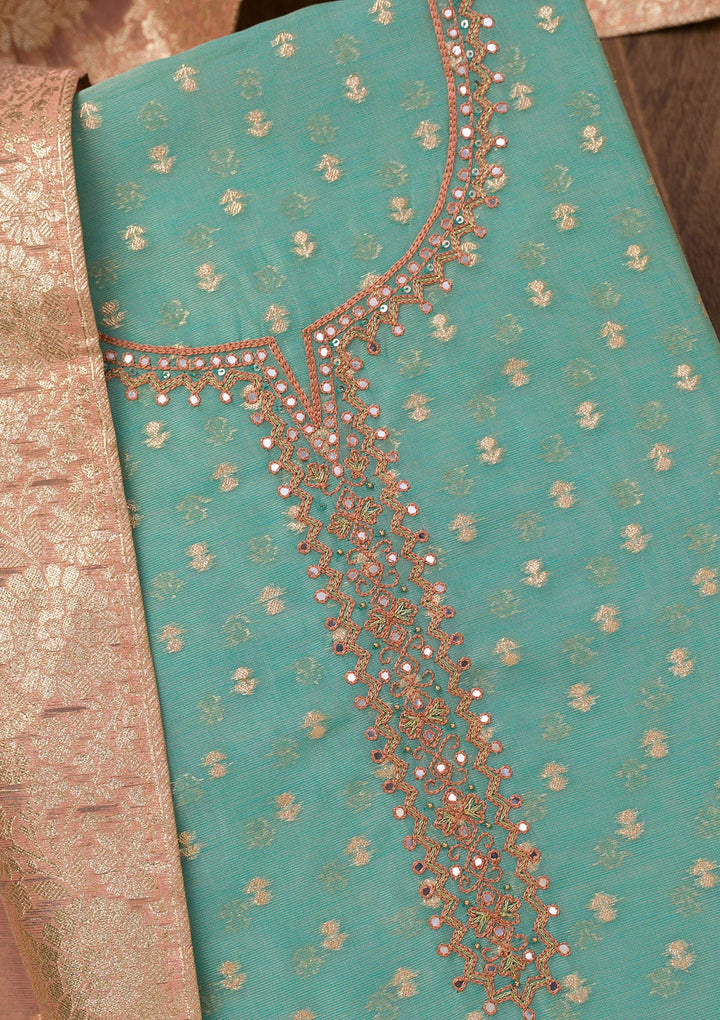 Sky Blue Zariwork Banarasi Unstitched Salwar Suit