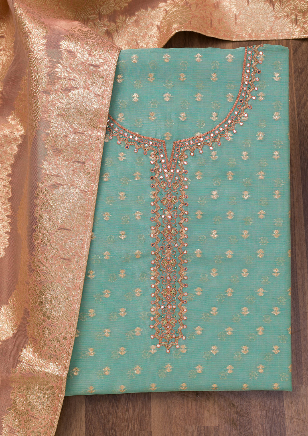 Sky Blue Zariwork Banarasi Unstitched Salwar Suit