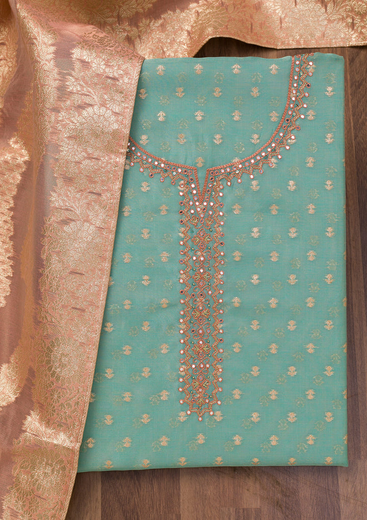 Sky Blue Zariwork Banarasi Unstitched Salwar Suit