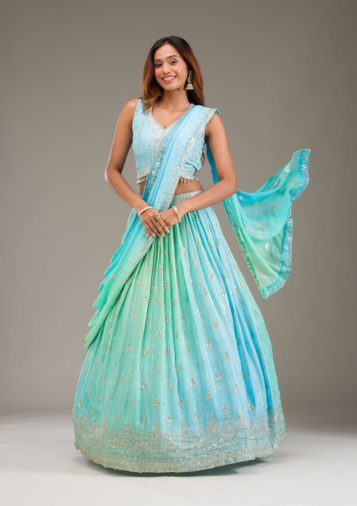 Sky Blue Zariwork Georgette Readymade Lehenga