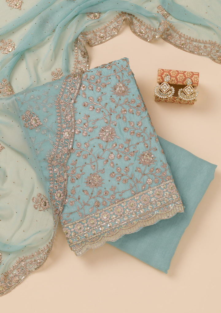 Sky Blue Zariwork Georgette Unstitched Salwar Suit