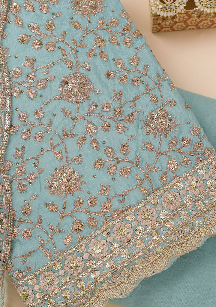 Sky Blue Zariwork Georgette Unstitched Salwar Suit