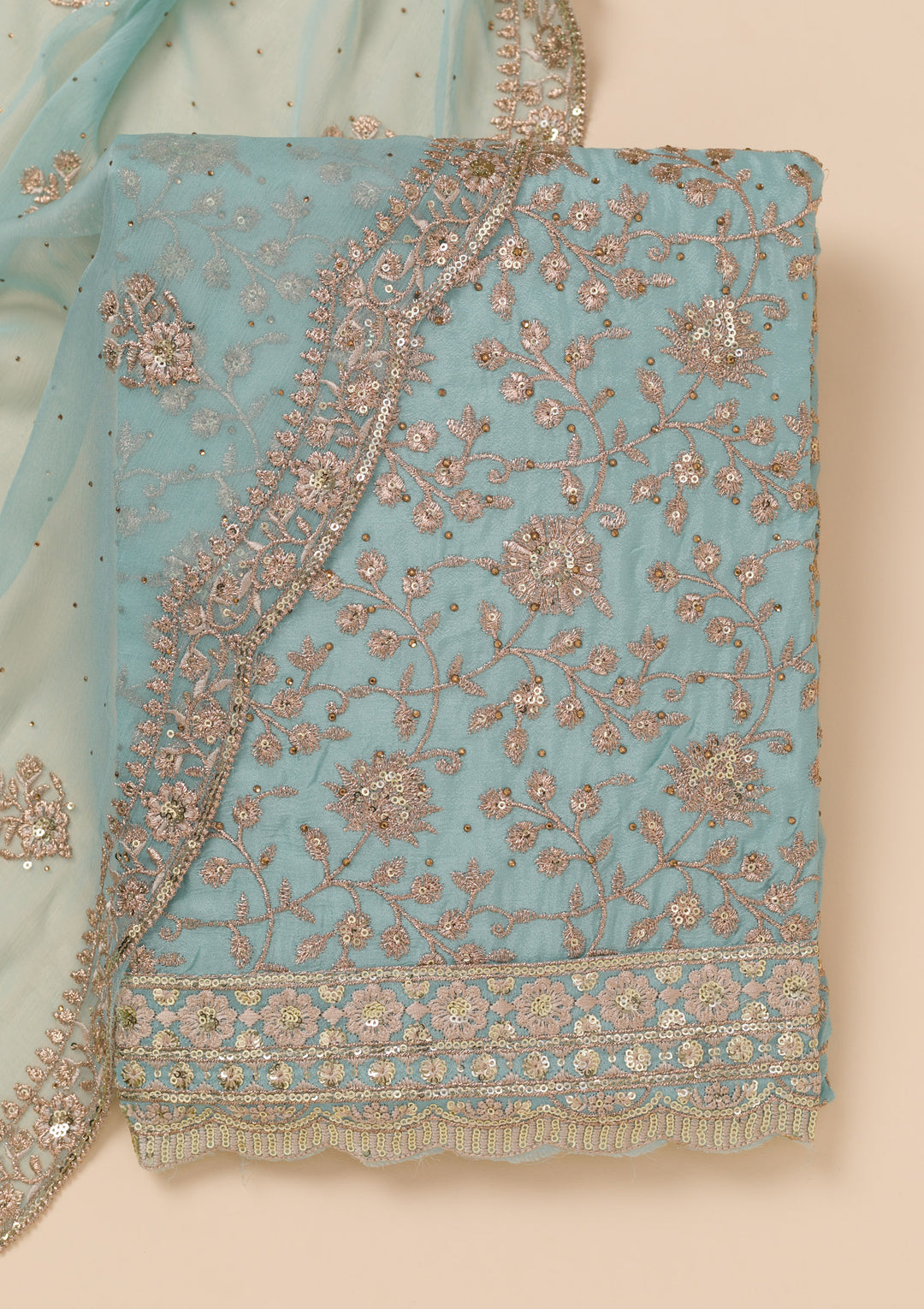 Sky Blue Zariwork Georgette Unstitched Salwar Suit