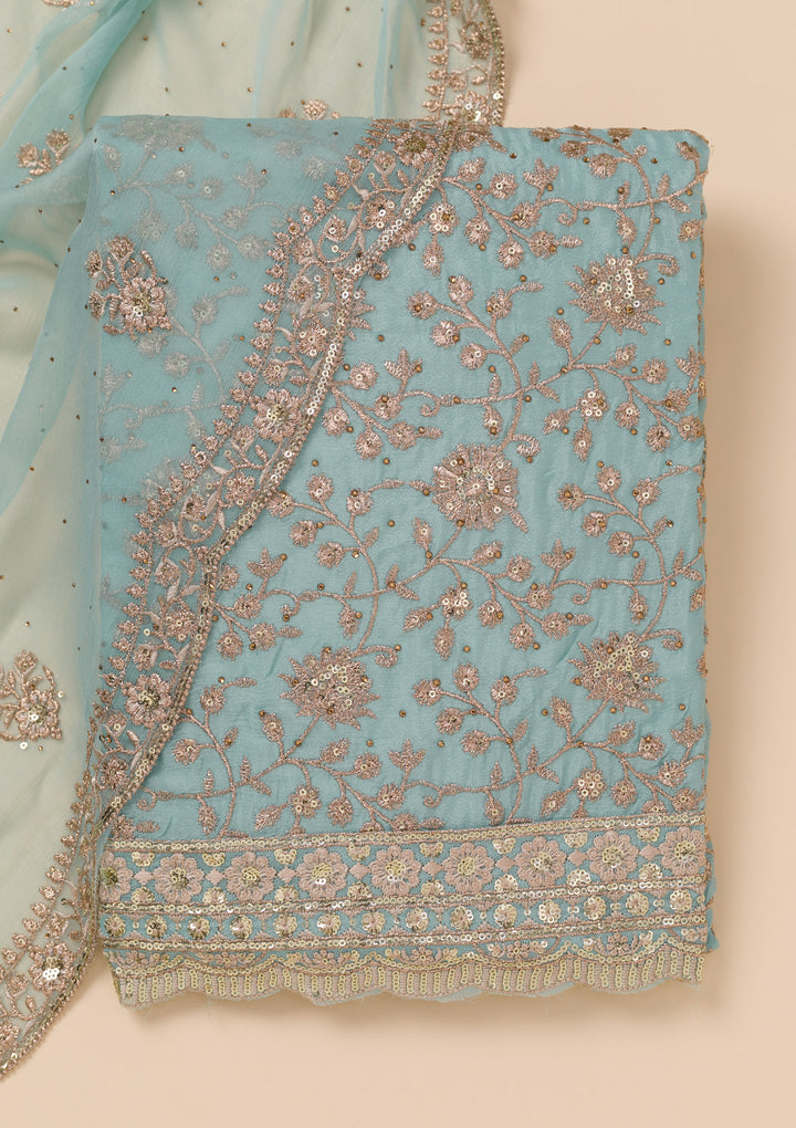 Sky Blue Zariwork Georgette Unstitched Salwar Suit